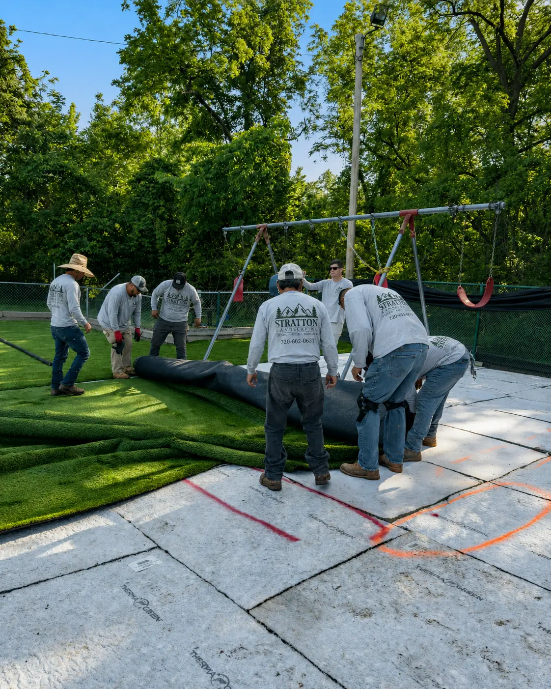 Stratton Landscaping crew installing fresh sod on a Denver-area property